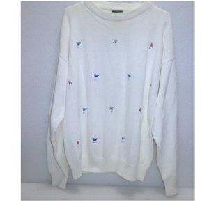 Vintage Izod golf sweater golfing flags white cotton XL golfer